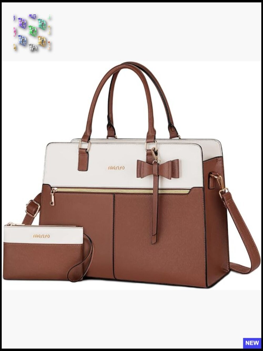 15.6 inch Laptop Tote Bag Professional Work Satchel Faux Leather Shoulder Bag